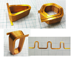 Higher heat resistance and higher withstand voltage than AIW. Thick film coating adds protection from harsh environments. Available with a “tight winding” with no bulging. Available with a round wire, too.