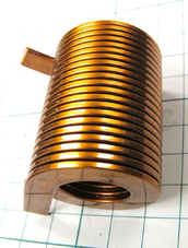 Normal manufacture is three times and over of the wire width but the coil on the left is made for twice the size of the wire width. No problem in coating, either.)