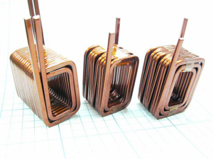 Photo left: Use with a combination of two rectangular coils Photo center, right: Coils of layer turns with a single rectangular wire (streamline wire)