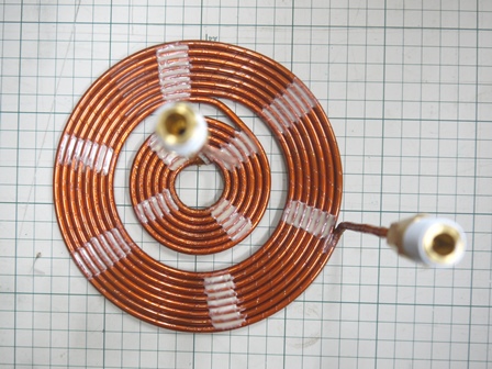 Induction heating, Induction Heating coils, A copper tube (copper pipe) allows water to pass through for cooling, so it is OK to run battery profusely!!  The insulation between turns is protected with Kapton.